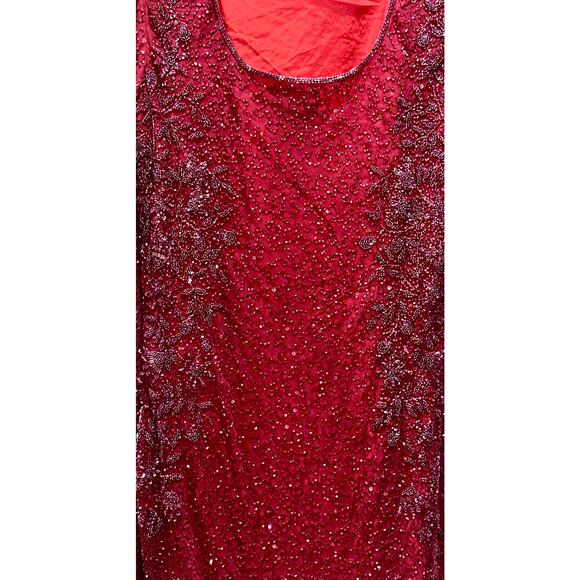 Chaudry Red Beaded Silk Chantilly Gown - Picture 4 of 5